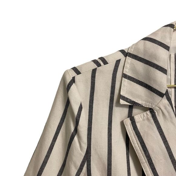 Tyler Boe Ruched Sleeve Linen Cotton Blend Single Button Blazer Navy White Sz 4 - Picture 4 of 7